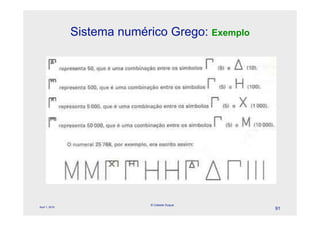 Sistema numérico Grego: Exemplo




                             © Celeste Duque
April 1, 2010
                                                  91
 