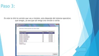 Paso 3:
En este te dirá la versión que vas a instalar, esto depende del sistema operativo
que tengas, ya sea que sol venga una versión o varias
 