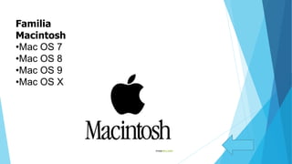 Familia
Macintosh
•Mac OS 7
•Mac OS 8
•Mac OS 9
•Mac OS X
 