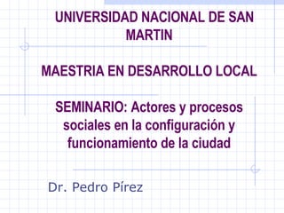 UNIVERSIDAD NACIONAL DE SAN MARTIN MAESTRIA EN DESARROLLO LOCAL SEMINARIO: Actores y procesos sociales en la configuración y funcionamiento de la ciudad Dr. Pedro Pírez 