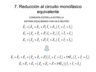 7. Reducción al circuito monofásico equivalente CONEXIÓN ESTRELLA-ESTRELLA SISTEMA EQUILIBRADO CON HILO NEUTRO 