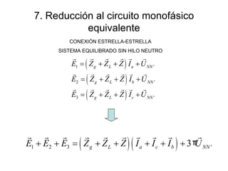 7. Reducción al circuito monofásico equivalente CONEXIÓN ESTRELLA-ESTRELLA SISTEMA EQUILIBRADO SIN HILO NEUTRO 