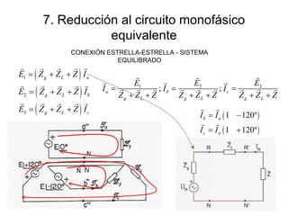 7. Reducción al circuito monofásico equivalente CONEXIÓN ESTRELLA-ESTRELLA - SISTEMA EQUILIBRADO 