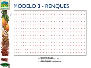 MODELO 3 - RENQUES
T T T T T T T M M M M M M M P P P P P P P M M M M M M M
X X X X X X X X X X X X X X X X X X X X X X X X X X X X
T T T T T T T M M M M M M M P P P P P P P M M M M M M M
X X X X X X X X X X X X X X X X X X X X X X X X X X X X
T T T T T T T M M M M M M M P P P P P P P M M M M M M M
X X X X X X X X X X X X X X X X X X X X X X X X X X X X
T T T T T T T M M M M M M M P P P P P P P M M M M M M M
X X X X X X X X X X X X X X X X X X X X X X X X X X X X
T T T T T T T M M M M M M M P P P P P P P M M M M M M M
X X X X X X X X X X X X X X X X X X X X X X X X X X X X
T T T T T T T M M M M M M M P P P P P P P M M M M M M M
X X X X X X X X X X X X X X X X X X X X X X X X X X X X
T T T T T T T M M M M M M M P P P P P P P M M M M M M M
6m x 3m
X = CUPUAÇU (6m x 3m)
M = MOGNO BRASILEIRO (6m x 3m)
T = TECA (6m x 3m)
P = PINHO CUIABANO (Paricá) (6m x 3m)
 