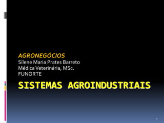 AGRONEGÓCIOS Silene Maria Prates Barreto Médica Veterinária, MSc. FUNORTE SISTEMAS AGROINDUSTRIAIS 1 