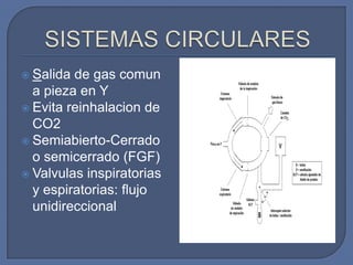  Salida de gas comun
  a pieza en Y
 Evita reinhalacion de
  CO2
 Semiabierto-Cerrado
  o semicerrado (FGF)
 Valvulas inspiratorias
  y espiratorias: flujo
  unidireccional
 