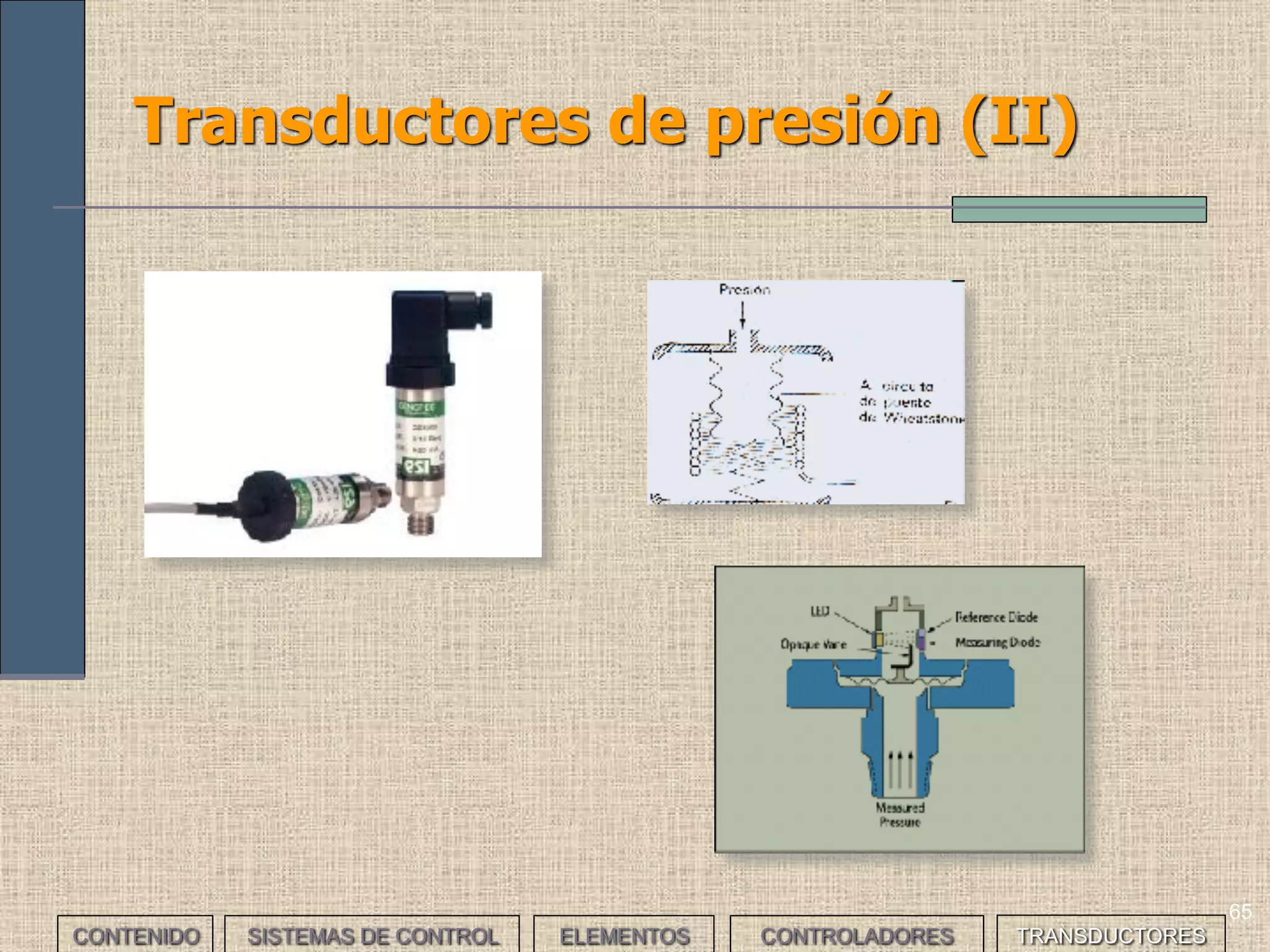 63
Transductores de movimiento angular:
Encoders o codificadores ópticos (III)
CONTENIDO SISTEMAS DE CONTROL ELEMENTOS TRANSDUCTORESCONTROLADORES
 