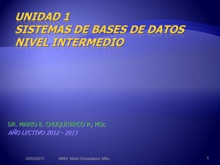 DR. MARIO E. CHUQUITARCO P.; MSc.
AÑO LECTIVO 2012 - 2013
25/03/2013 ©®Dr. Mario Chuquitarco; MSc. 1
 