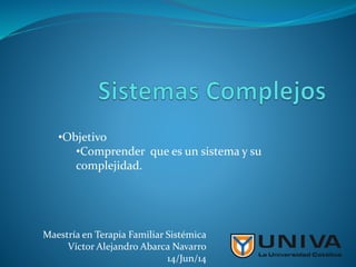 Maestría en Terapia Familiar Sistémica
Víctor Alejandro Abarca Navarro
14/Jun/14
•Objetivo
•Comprender que es un sistema y su
complejidad.
 