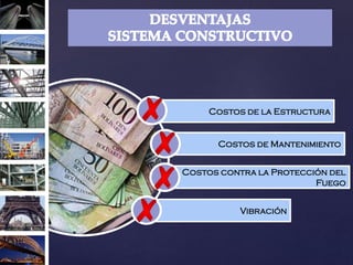 Costos de la Estructura
Costos de Mantenimiento
Costos contra la Protección del
Fuego
Vibración
 