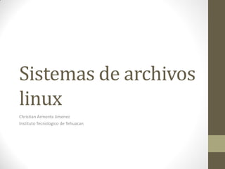 Sistemas de archivos
linux
Christian Armenta Jimenez
Instituto Tecnologico de Tehuacan
 