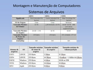 Montagem e Manutenção de Computadores
Sistemas de Arquivos
 