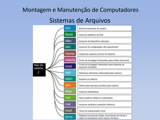 Montagem e Manutenção de Computadores
Sistemas de Arquivos
 
