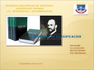 REPUBLICA BOLIVARIANA DE VENEZUELA
UNIVERSIDAD YACAMBU
LIC. INFORMACION Y DOCUMENTACION

 