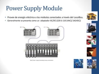 Power Supply Module
• Provee de energía eléctrica a los módulos conectados a través del LocalBus.
• Generalmente se presenta como un adaptador AC/DC (220 ó 110 [VAC]/ 24[VDC])
 