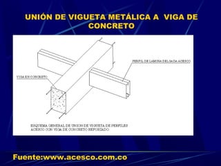UNIÓN DE VIGUETA METÁLICA A VIGA DE
CONCRETO
Fuente:www.acesco.com.co
 
