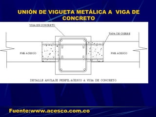 UNIÓN DE VIGUETA METÁLICA A VIGA DE
CONCRETO
Fuente:www.acesco.com.co
 