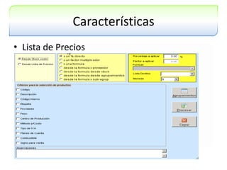 CaracterísticasLista de Precios
