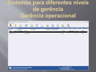 Sistemas para diferentes níveis
de gerência
Gerência operacional
 