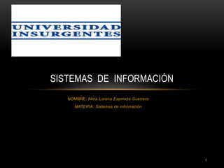 SISTEMAS DE INFORMACIÓN
   NOMBRE: Alma Lorena Espinoza Guerrero
      MATERIA: Sistemas de información




                                           1
 