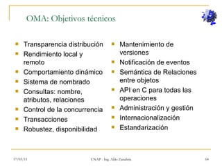 OMA: Objetivos técnicos <ul><li>Transparencia distribución </li></ul><ul><li>Rendimiento local y remoto </li></ul><ul><li>...