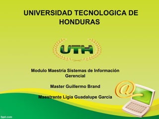 UNIVERSIDAD TECNOLOGICA DE
HONDURAS
Modulo Maestría Sistemas de Información
Gerencial
Master Guillermo Brand
Maestrante Ligia Guadalupe García
 
