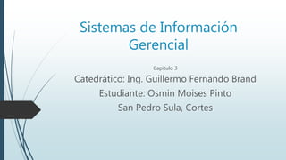 Sistemas de Información
Gerencial
Capitulo 3
Catedrático: Ing. Guillermo Fernando Brand
Estudiante: Osmin Moises Pinto
San Pedro Sula, Cortes
 