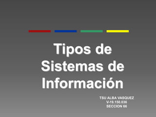 Tipos de
Sistemas de
Información
TSU ALBA VASQUEZ
V-19.150.036
SECCION 66
 