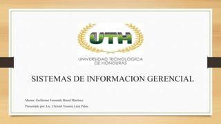 SISTEMAS DE INFORMACION GERENCIAL
Master: Guillermo Fernando Brand Martínez
Presentado por: Lic. Christel Yesenia Lazo Palau
 
