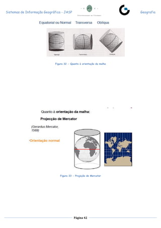 Sistemas de Informação Geográfica - JASP Geografia
Página 42
Figura 32 - Quanto à orientação da malha
Figura 33 - Projeção de Mercator
 