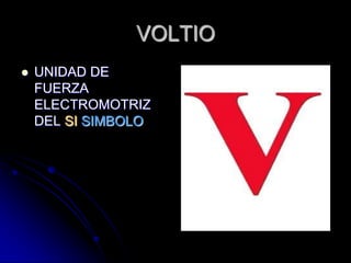VOLTIOUNIDAD DE  FUERZA ELECTROMOTRIZ DEL SI SIMBOLO