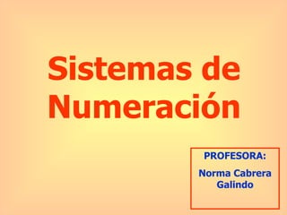 Sistemas de Numeración PROFESORA: Norma Cabrera Galindo 