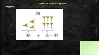 Sistema de numeração egípcio
 Observe:
 