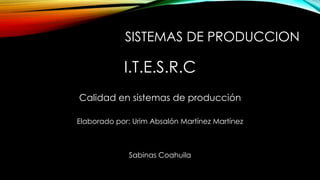 SISTEMAS DE PRODUCCION 
I.T.E.S.R.C 
Calidad en sistemas de producción 
Elaborado por: Urim Absalón Martínez Martínez 
Sabinas Coahuila 
 