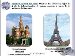 Ing. Oswaldo D. Centeno Sistema Estructural RETICULADO Torre Eiffel (Francia) Sistema Estructural APORTICADO Catedral Santa Basílica (Rusia) 