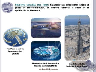 Ing. Oswaldo D. Centeno The Palm Jumeirah Emiratos Árabes (Dubái) Hotel Burj Khalifa Emiratos Árabes (Dubái) Hidropolys Hotel Sub-acuático Sistema Estructural Mixto 