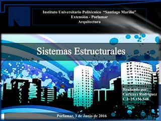Instituto Universitario Politécnico “Santiago Mariño”
Extensión - Porlamar
Arquitectura
Realizado por:
Carlenys Rodríguez
C.I: 25.156.548
Porlamar, 3 de Junio de 2016
 
