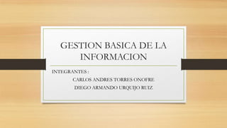 GESTION BASICA DE LA
INFORMACION
INTEGRANTES :
CARLOS ANDRES TORRES ONOFRE
DIEGO ARMANDO URQUIJO RUIZ
 