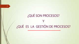 ¿QUÉ SON PROCESOS?
Y
¿QUÉ ES LA GESTIÓN DE PROCESOS?
11
 