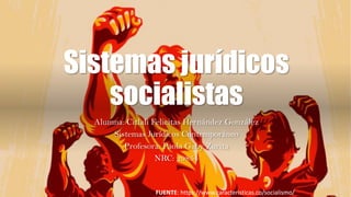 Sistemas jurídicos
socialistas
Alumna: Citlali Felicitas Hernández González
Sistemas Jurídicos Contemporáneo
Profesora: Paola Gaby Zurita
NRC: 29854
FUENTE: https://www.caracteristicas.co/socialismo/
 