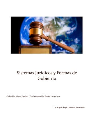 Sistemas Juridicos y Formas de
Gobierno
Carlos Eloy Jaimes Esquivel | Teoria General del Estado | 04/10/2023
Lic. Miguel Ángel González Hernández
 