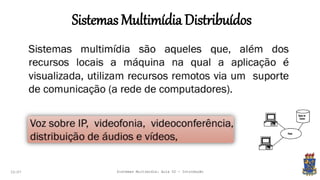 Sistemas Multimídia Distribuídos
22:07 Sistemas Multimídia: Aula 02 - Introdução
 