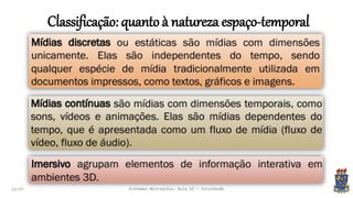 Classificação: quanto à natureza espaço-temporal
22:07 Sistemas Multimídia: Aula 02 - Introdução
 