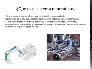 Es la tecnología que emplea el aire comprimido como modo de
transmisión de la energía necesaria para mover y hacer funcion...