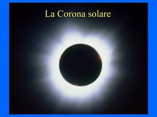 La corona solare E’ l’atmosfera del Sole; da Terra la si può osservare soltanto durante le eclissi Ha una temperatura di diversi milioni di gradi, ma una densità molto bassa La Corona solare 