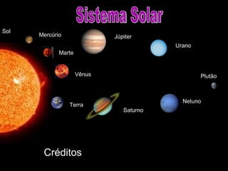 Mercúrio Marte Vênus Terra Júpiter Saturno Urano Netuno Plutão Sol Sistema Solar Créditos 