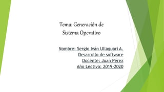 Nombre: Sergio Iván Ullaguari A.
Desarrollo de software
Docente: Juan Pérez
Año Lectivo: 2019-2020
Tema: Generación de
Sistema Operativo
 