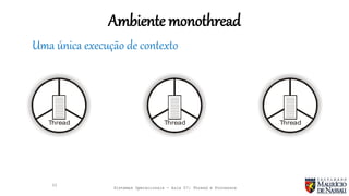 Sistemas Operacionais - Aula 07: Thread e Processos
Ambiente monothread
33
Uma única execução de contexto
Thread ThreadThread
 
