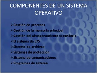 COMPONENTES DE UN SISTEMA  OPERATIVOGestión de procesos 