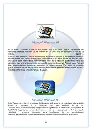 Microsoft Windows 95.

Es un entorno multitarea dotado de una interfaz gráfica de usuario, que a diferencia de las
version...
